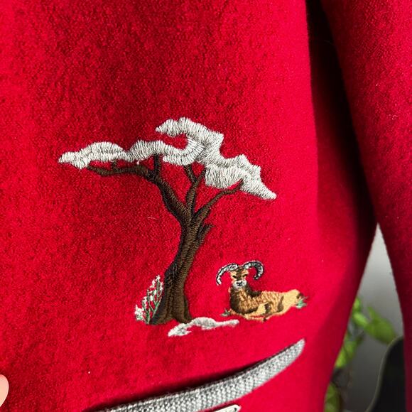 Vintage Y2K Geiger Collections Red and Gray Wool Goat Coat Size XL - Picture 3 of 8